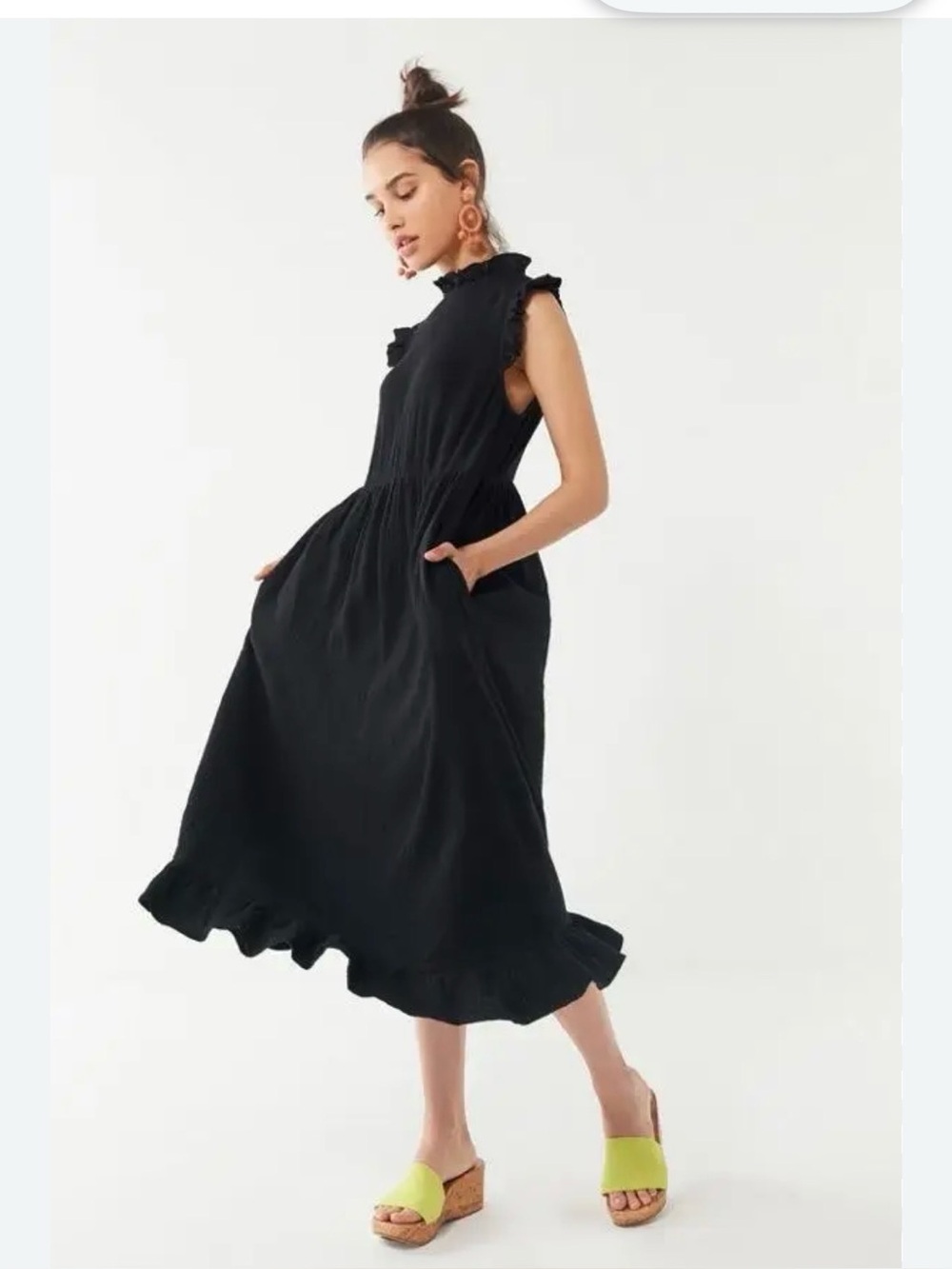 Urban Outfitters | Gabby | Ruffle Babydoll | Mock Neck Midi Dress | Black M | UO